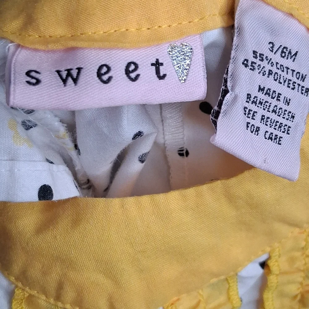 Vintage Baby Daisy Tunic Ruffle Capri Outfit Set Polka Dots Bees 3/6 Months